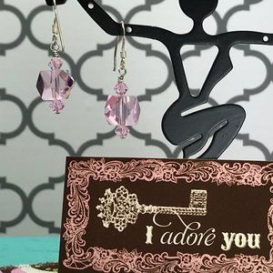 925 Sterling Silver Light Pink Crystal Earrings